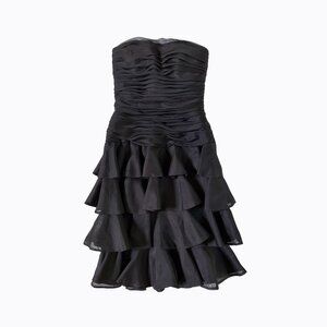 Vintage AJ Bari Black Silk Tiered Dress 4 Ruffled Coquette Party Y2K Whimsigoth